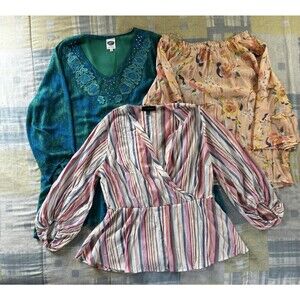 Lane Bryant Multicolor Striped Pullover 3/4 Sleeve Women's Blouse Sz XXL&18 Pack